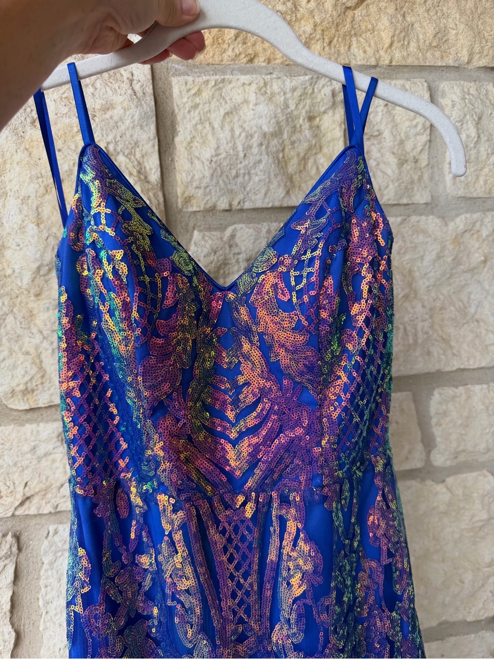 Homecoming Prom Cocktail Sequined Blue Slip Dress w/ Iridescent Accents Size 3